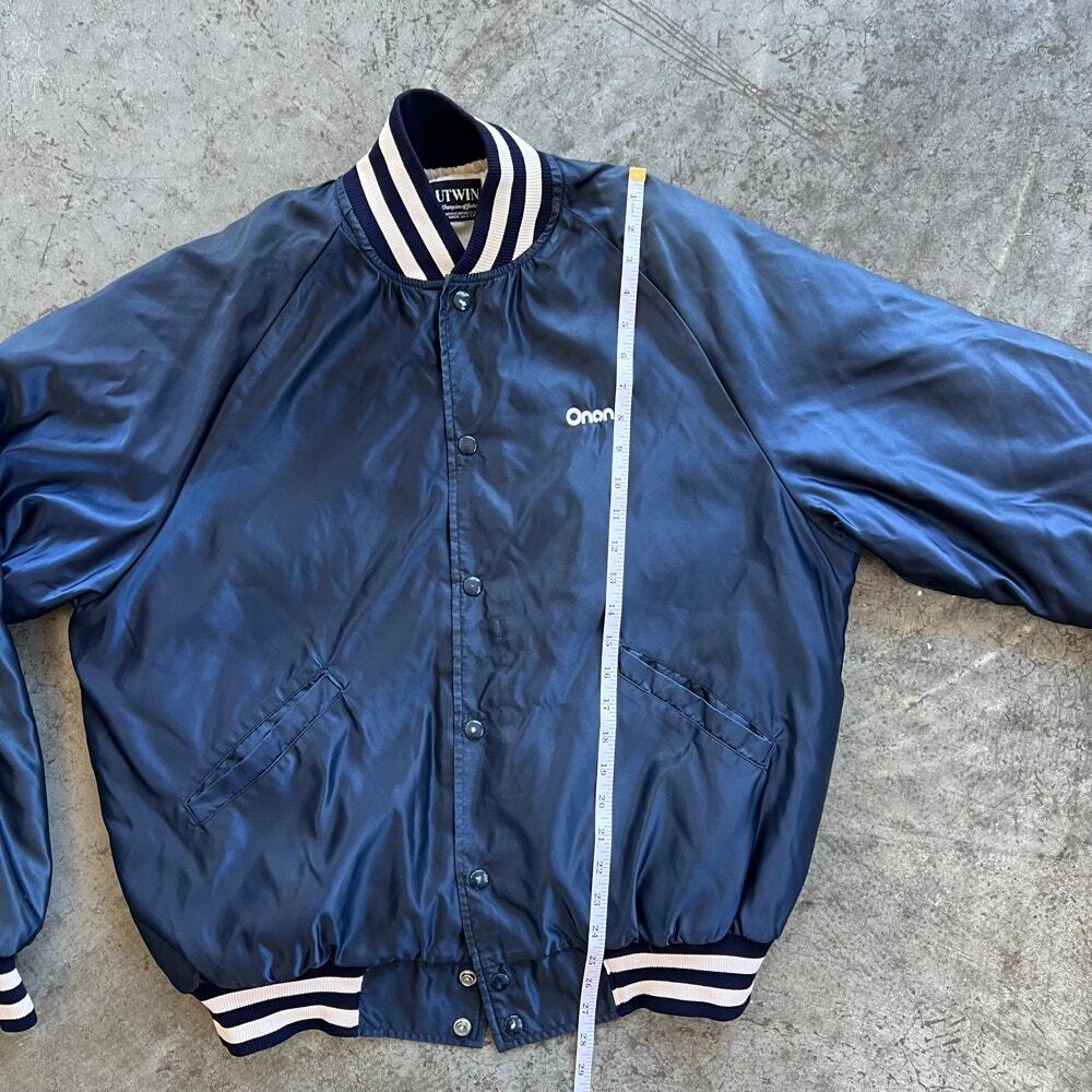 Vintage Butwin Onan Satin Varsity Bomber Jacket USA Navy Blue Men’s XL XXL - Picture 7 of 8